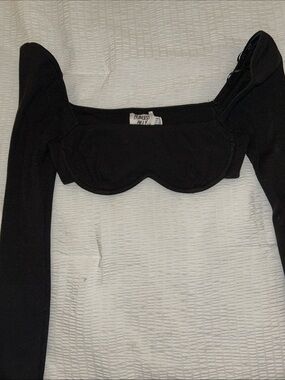 Princess Polly Black Ribbed Long Sleeve Bustier Crop Top